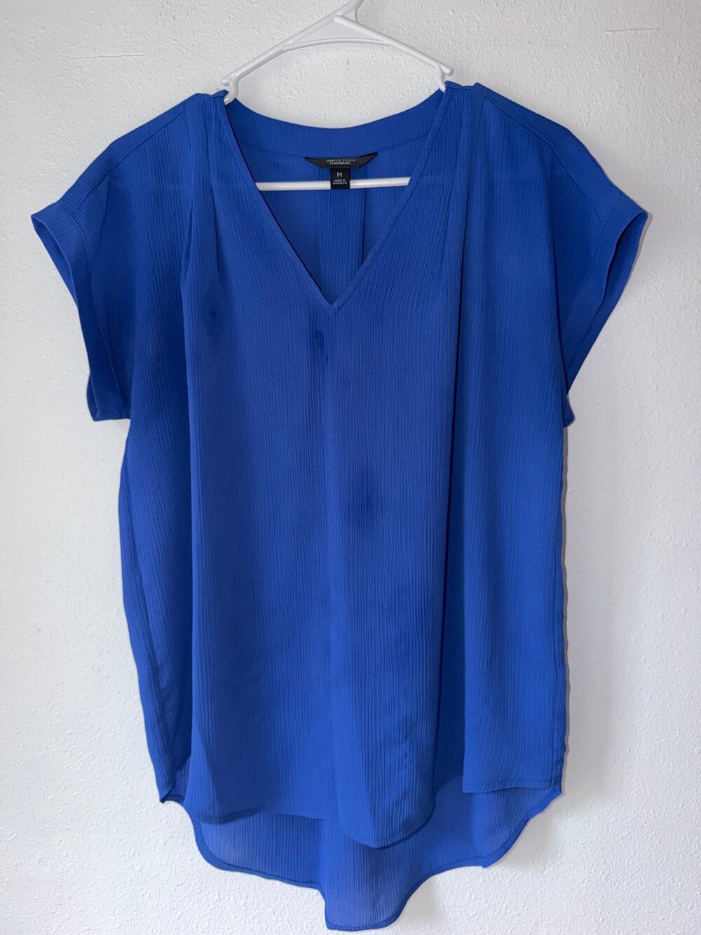5/$25 Simply Vera Vera Wang Blue Chiffon V-Neck Cap Sleeve Womens Size Medium